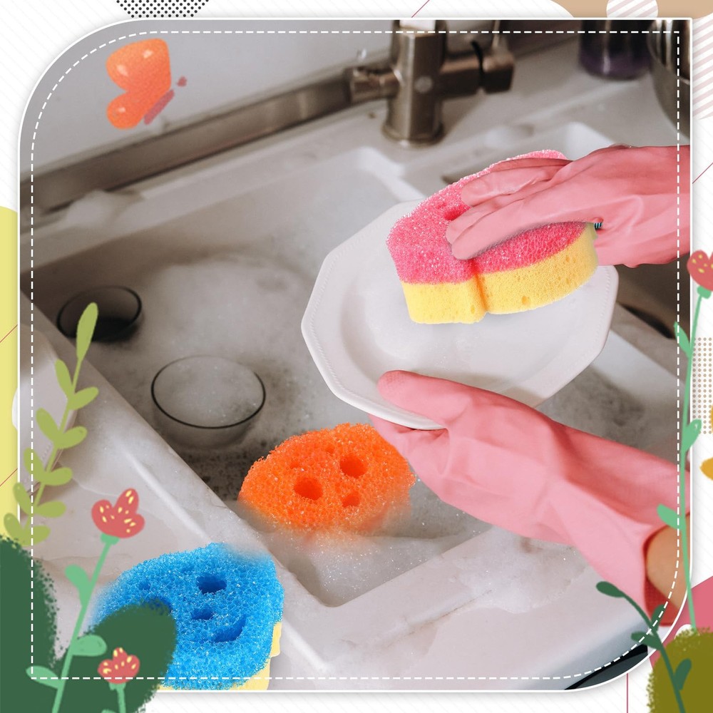 3 Pcs Dual Sided Scrub Sponge Multi Functional Cute Temperature Sensitive