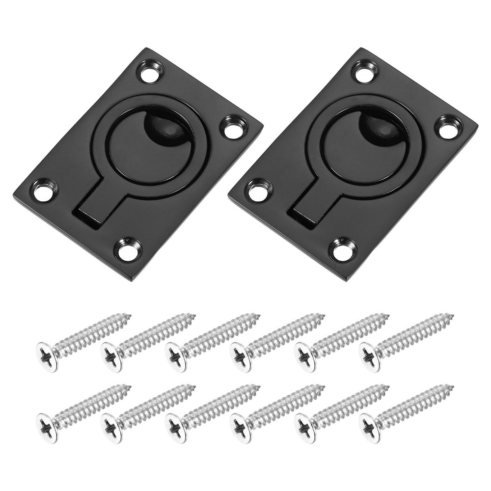 2Pcs Flush Ring Pull 2.48"x1.73" Square Recessed Door Pull with Screws Black