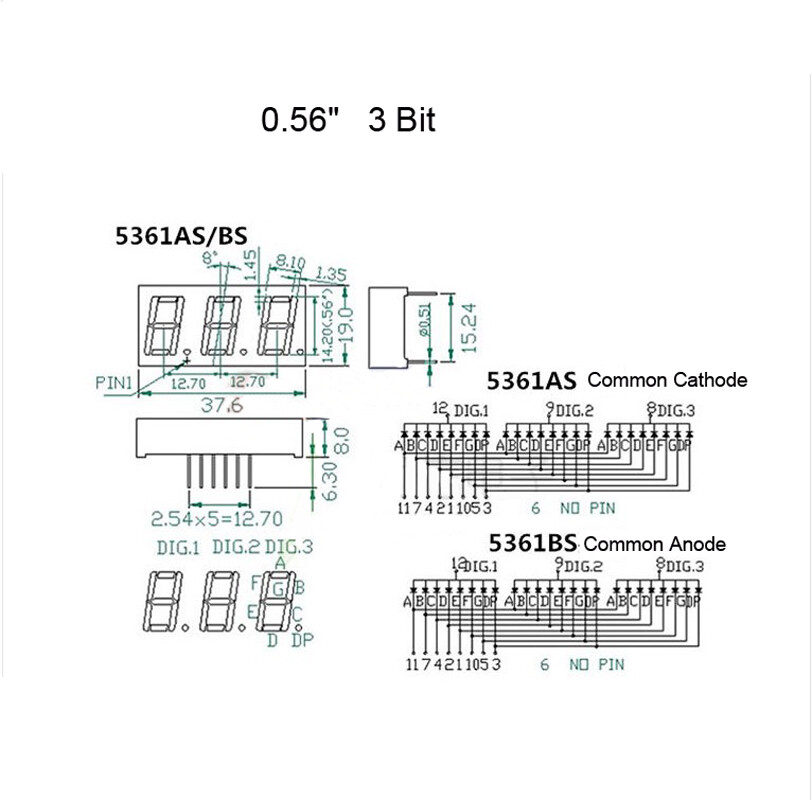 LED Segment Display Digital Tube 0.56" Common Anode/Cathode1/2/3/4Bit 4Bit Clock