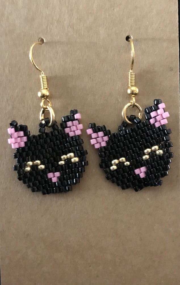 Beaded Black Cat Earrings
