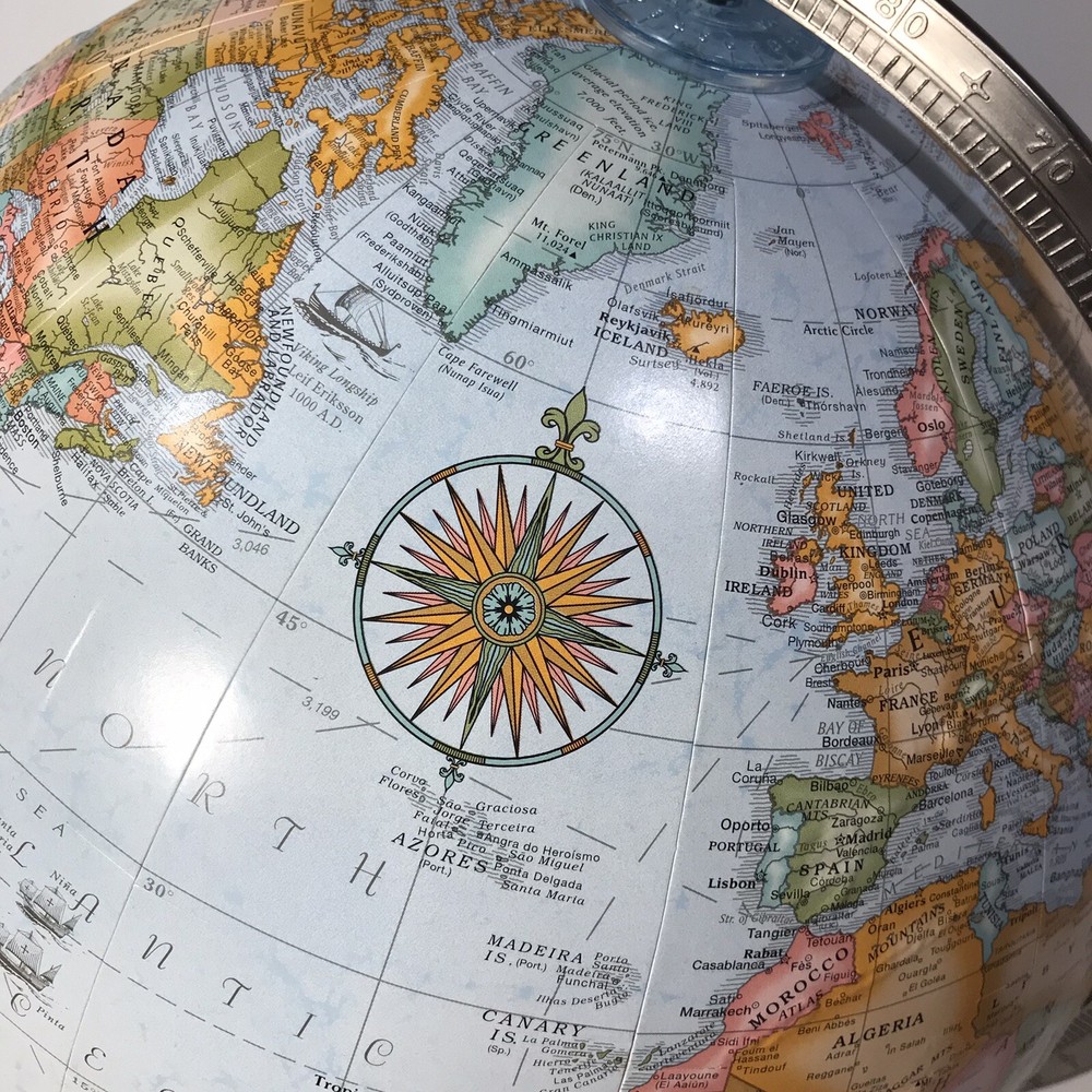 Replogle 12” World Classic Globe on Brushed Nickel Base circa 1990’s