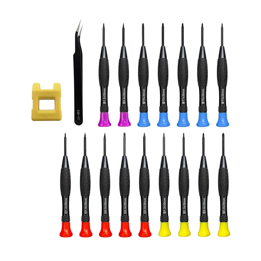 Precision Screwdriver Set 18PCS Colored Coded Red Flat Yellow Phillips Blue Torx