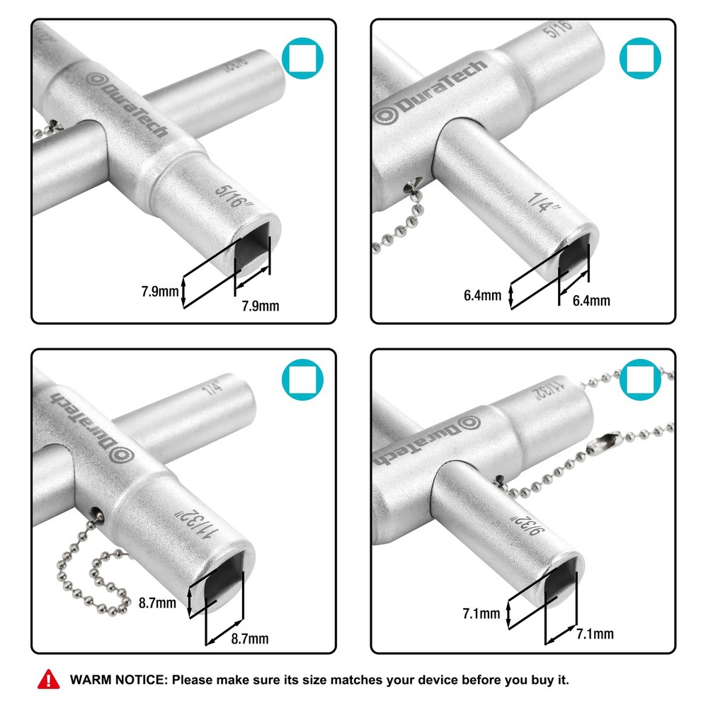 DURATECH 4 Way Sillcock Key Set, Utility Key, Multi-functional 2-Pack, Silver
