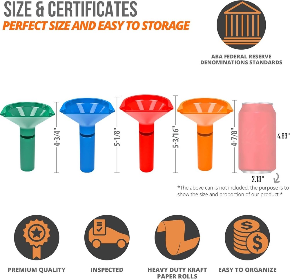 Complete Coin Sorting and Wrapping System - 4 Tubes with 28 Color-Coded Wrappers