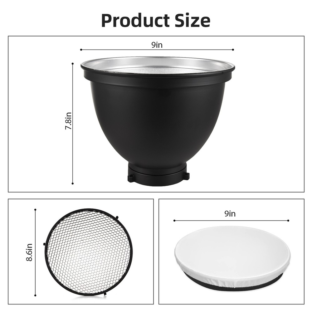 9 Inch Reflector Diffuser Mount Photography Lamp Shape Dish With