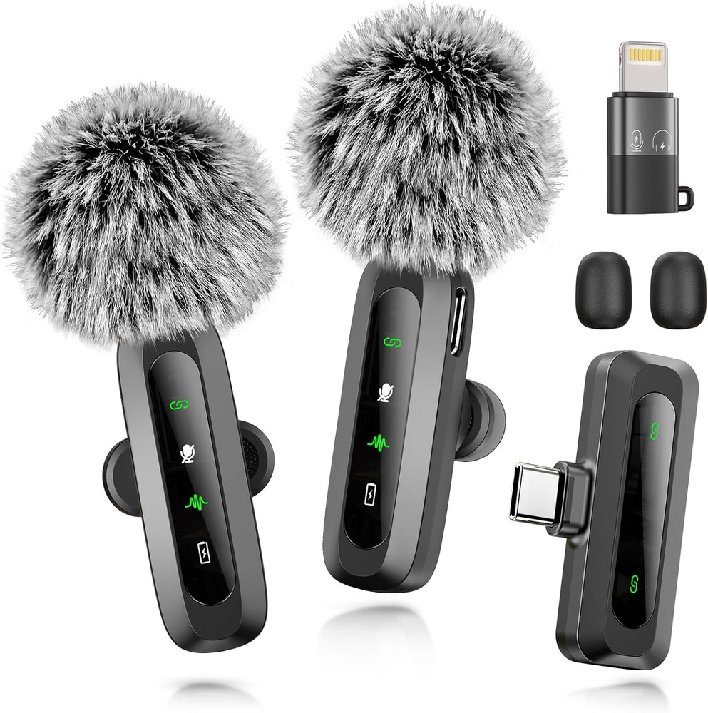 Wireless Microphone Mini Mic for Android Phone, LED Display Lavalier Micr