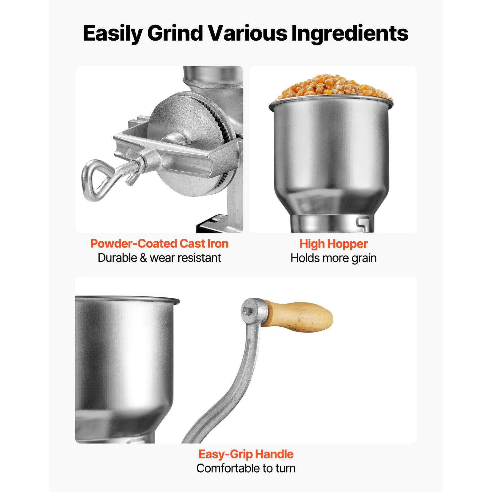 Uimoso Manual Grain Mill with High Hopper, Hand-Crank Cast Iron Corn and Grinder