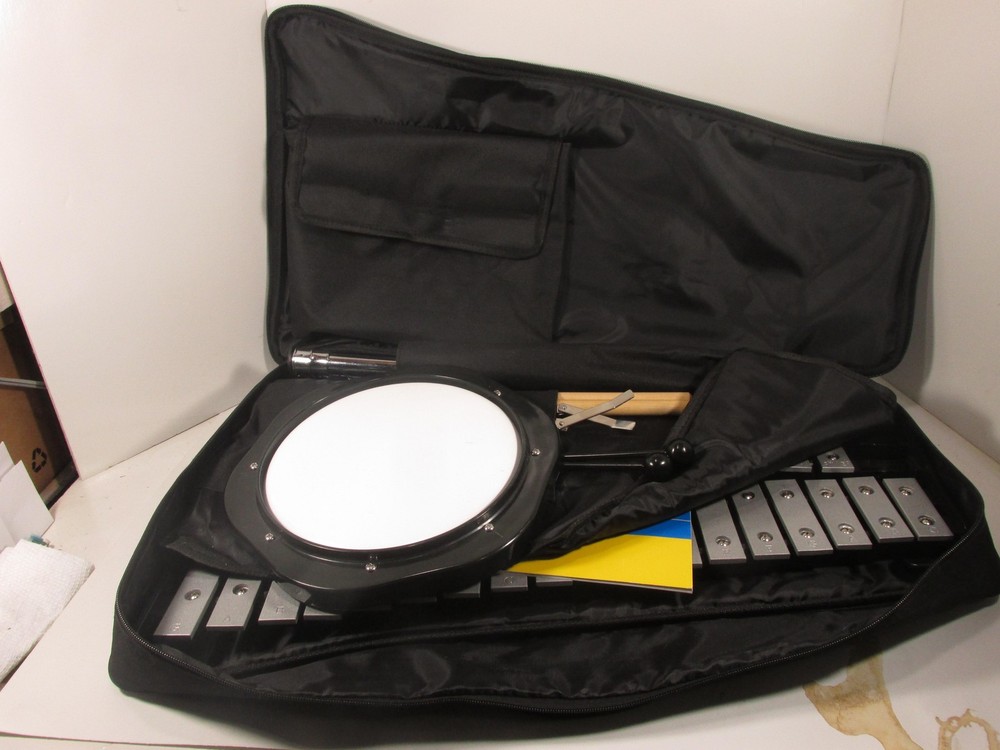 Student Xylophone Bell Kit With Stand Practice Pad Sticks Mallets Case Book