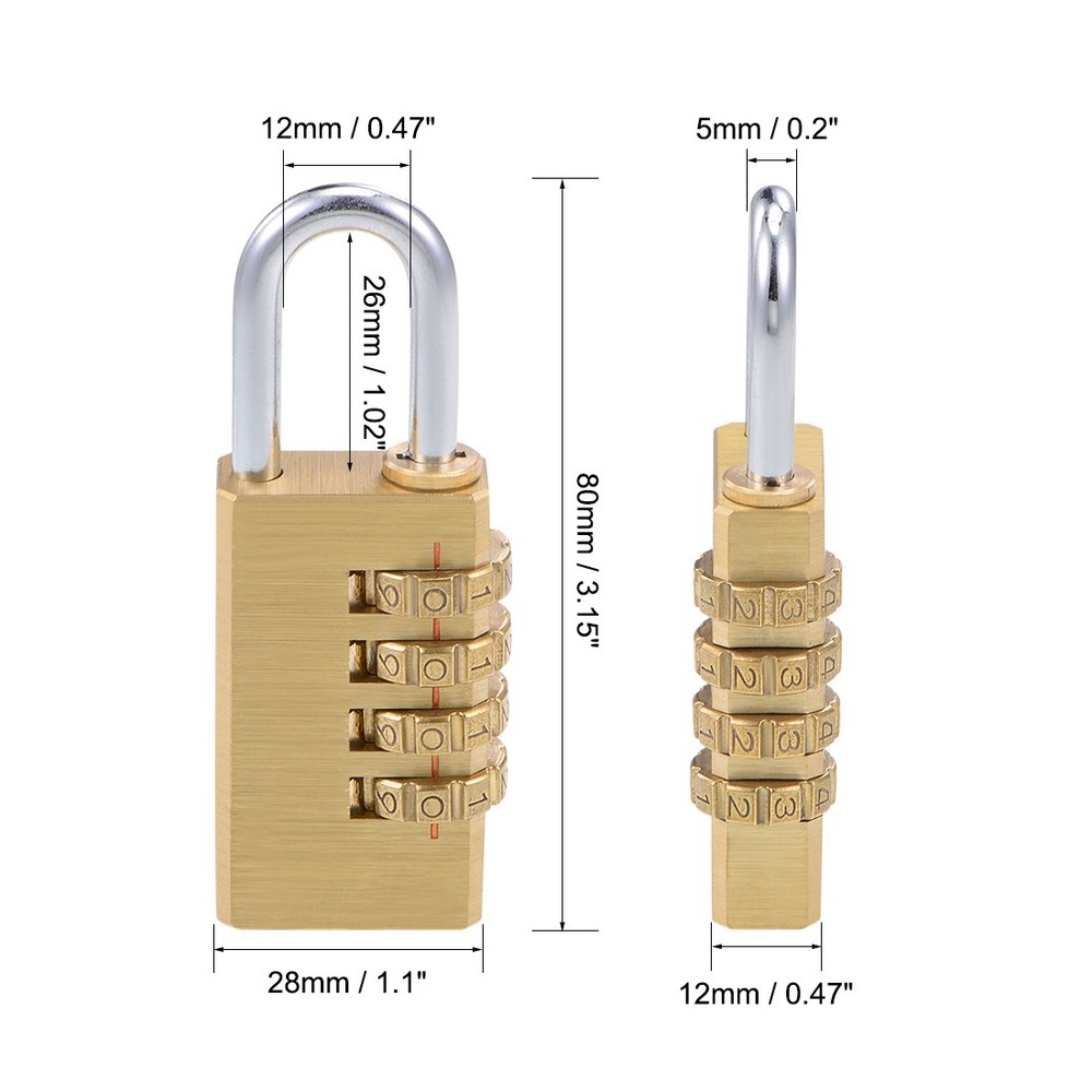 4-Digit Combination Brass Padlock - 5mm Shackle, 2-Pack