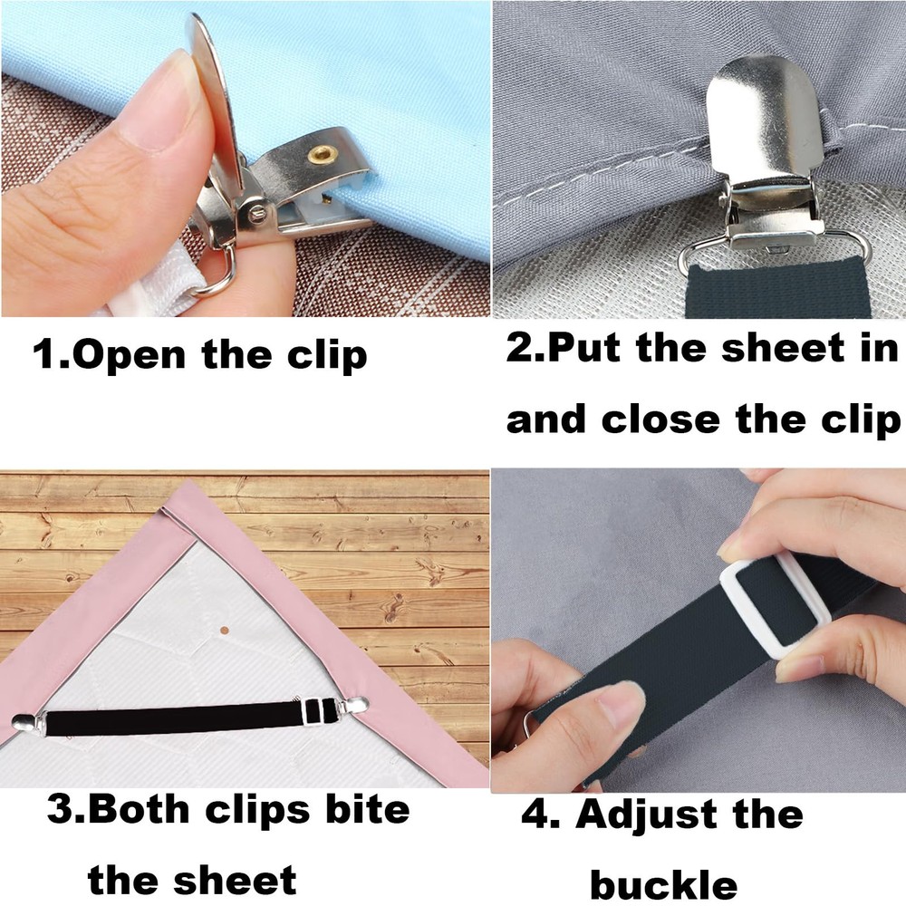 10 pcs Adjustable Bed Sheet Straps,Bed Sheet Clips, Elastic Bed Fitted Sheet ...