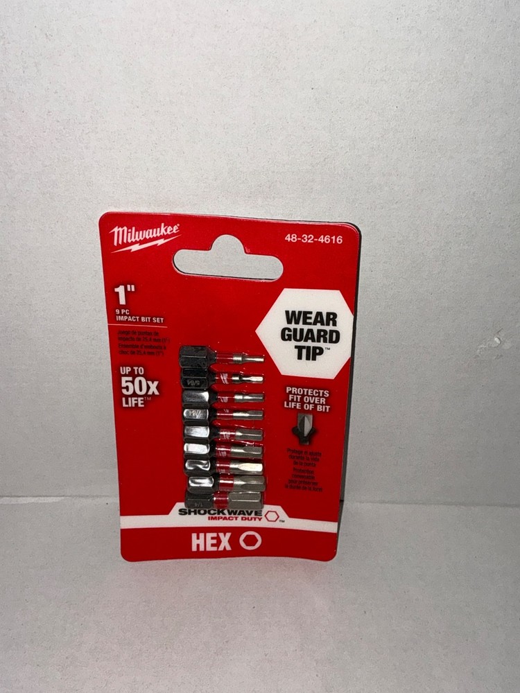 Milwaukee 48-32-4616, SHOCKWAVE 1-inch Impact Hex Insert Bit Set (9-Bits)