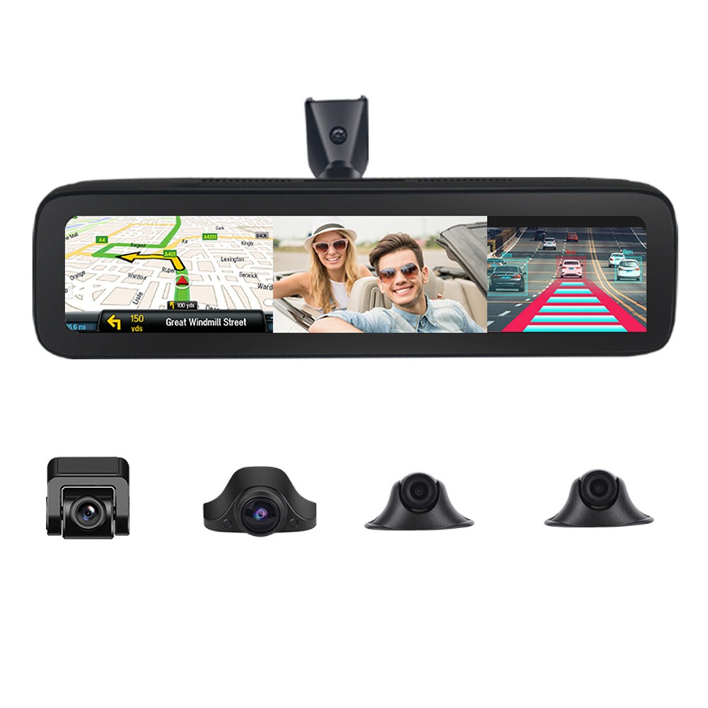 360° Panoramic 4CH Camera Car DVR Backup Mirror Dash Camera with GPS