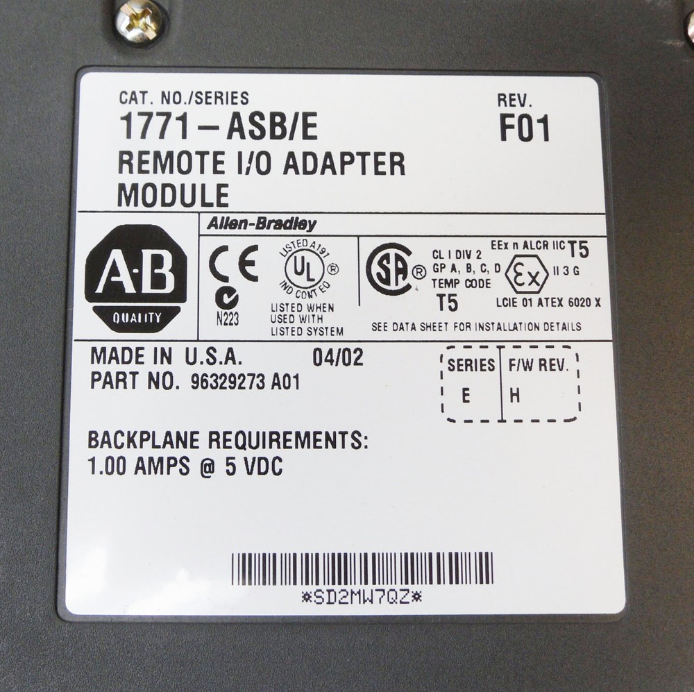 ALLEN BRADLEY 1771-ASB /E REMOTE I/O ADAPTER MODULE