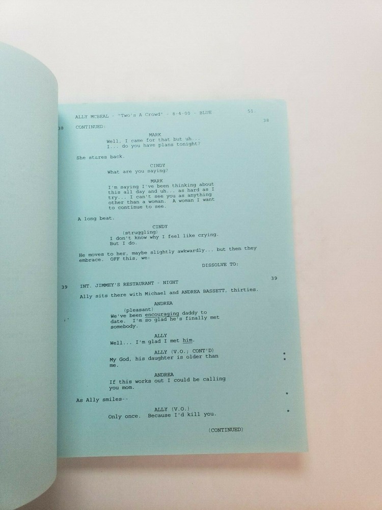 ALLY MCBEAL / David E. Kelley 2000 TV Script, CALISTA FLOCKHART "Two's a Crowd"