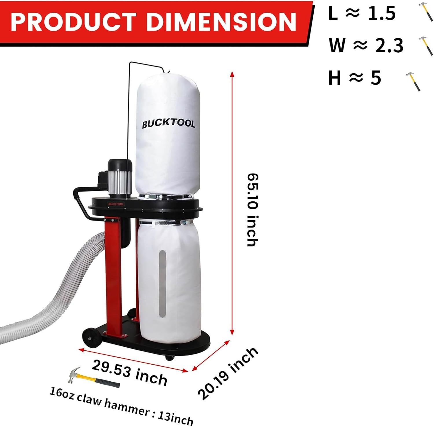 BUCKTOOL 1.2 HP Auto Start 750CFM Dust Collector with 3 Dust Collection Bag