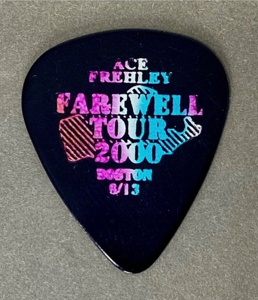 ⚡KISS Ace Frehley Farewell confetti prism on black guitar pick Boston MA 6/13/00