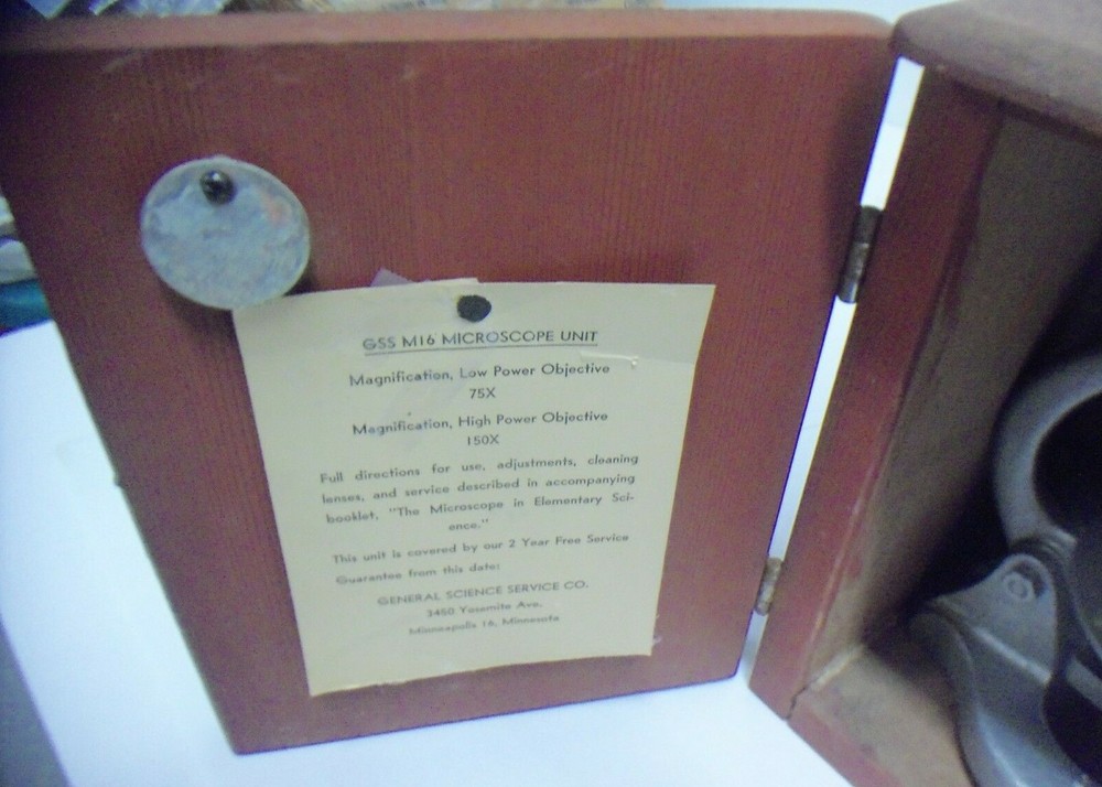 Vintages G.S.S. Co. MPLS. M16 Microscope Unit 75X - 150X Power Elementary Scienc