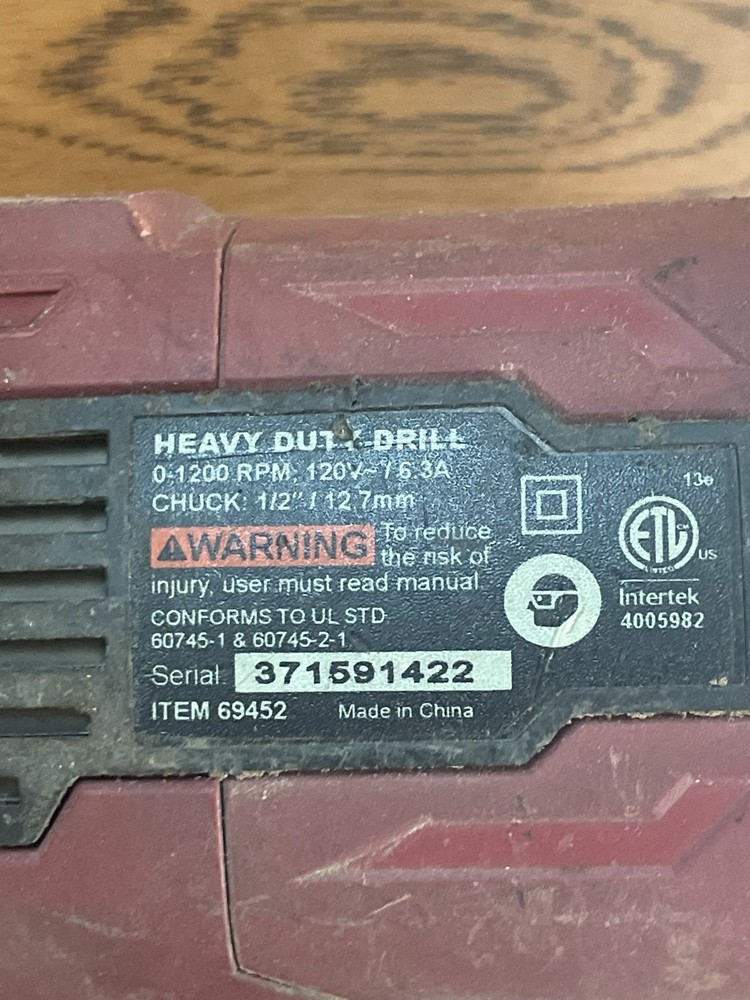 Chicago Electric 1/2" Variable Speed Reversible Heavy Duty Drill - Model #69452