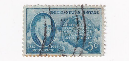 STAMP US SCOTT 933 "F. D. R. & The Globe" 5 CENT 1946 USED FANCY CANCEL - C