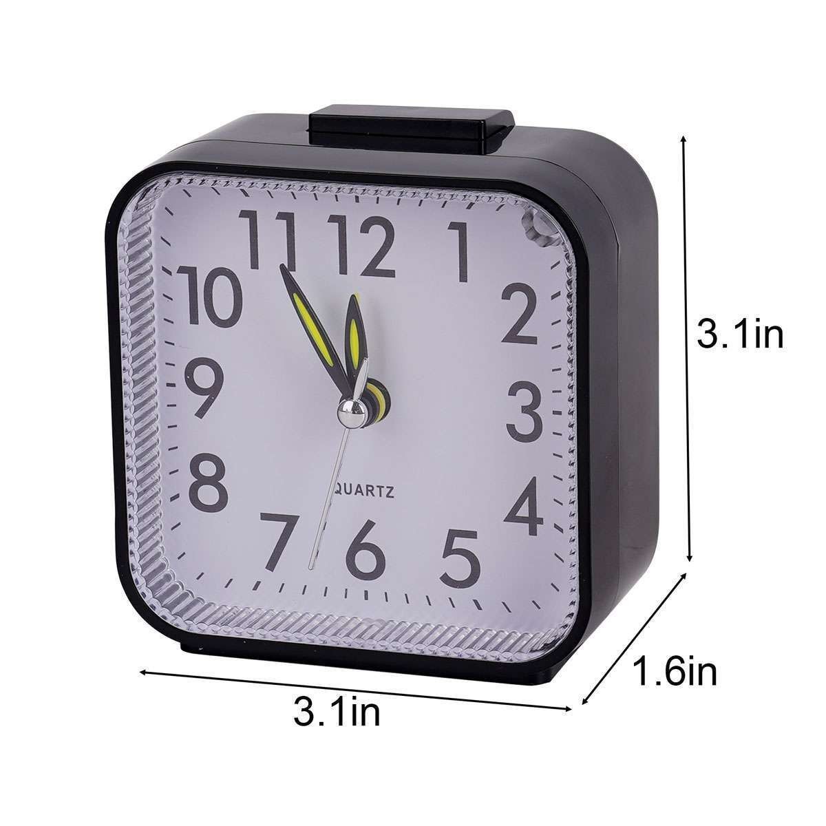 Small Travel Alarm Clock Analog Battery Operated Silent No Ticking With Light