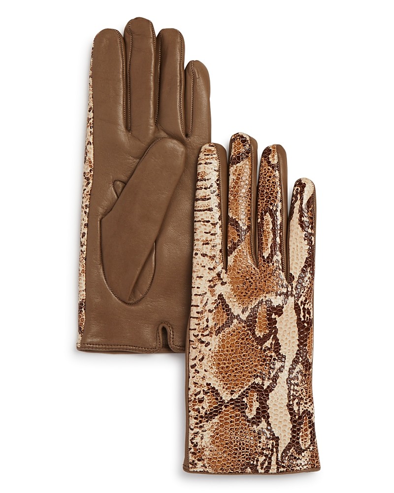 Bloomingdale's Python Printed Leather Gloves - 6
