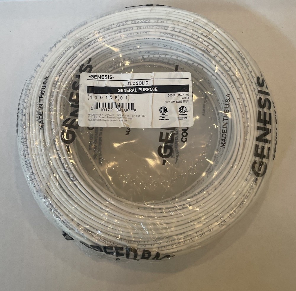 Honeywell Genesis Unshielded Cable White 22/2 Solid 500' 11015801