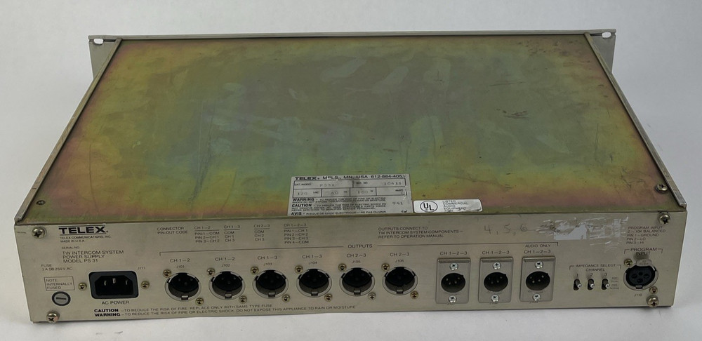 PS 31 TELEX RTS SYSTEMS TW INTERCOM SYSTEM Rackmount POWER SUPPLY MODEL : PS31