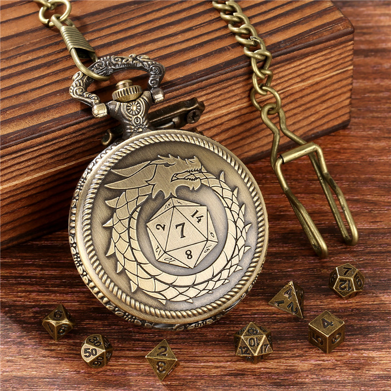 7Pcs Dnd Dungeons & Dragons Polyhedral Dice Set in Dragon D20 Pocket Watch Case