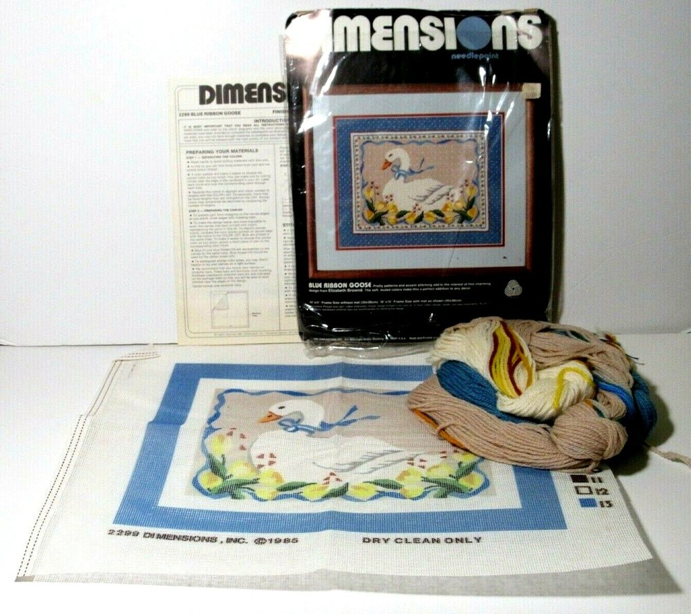Dimensions Needlepoint Kit Blue Ribbon Goose Spring Easter Tulips (Open Package)