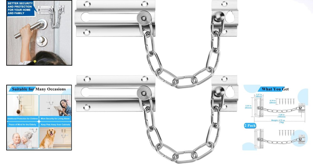 Stylish 2-Pack Silver Chain Locks - Secure Your Space with Rust-Resistant Design