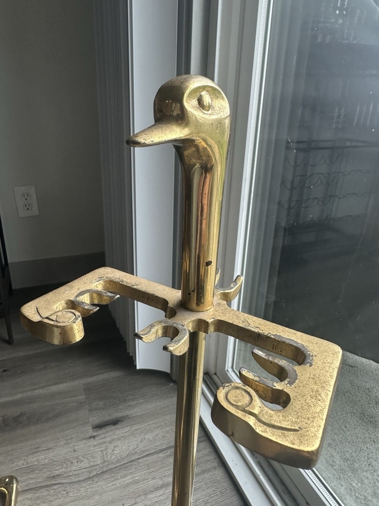 Brass Gold Duck Head Handle Fireplace Tool Set