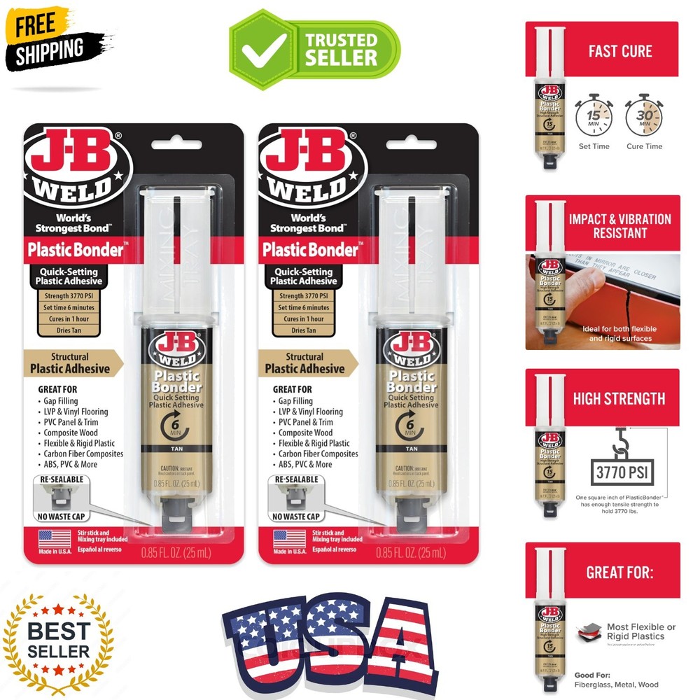 PlasticBonder Tan, 2 -Pack, High-Strength & Impact Resistant, 25ml,
