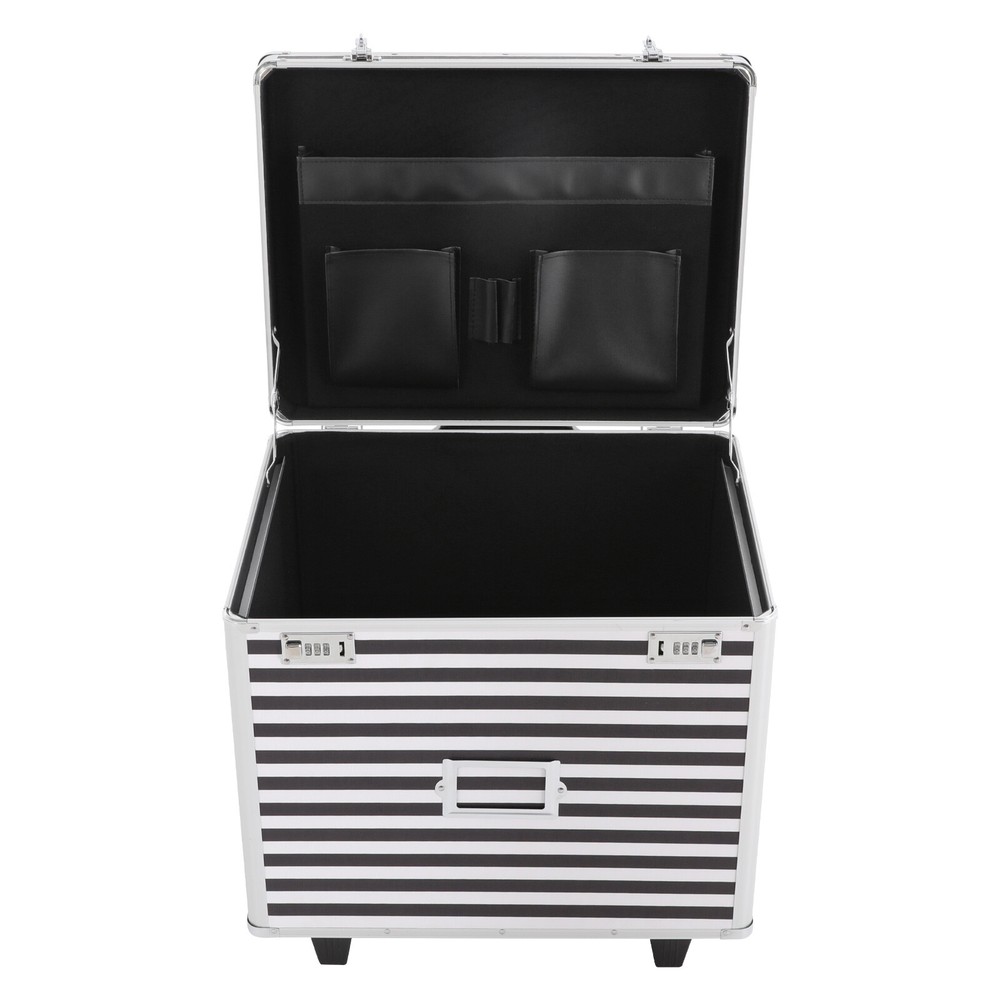 Striped style Rolling File Storage Case, Lockable File Box with Telescopic Pole