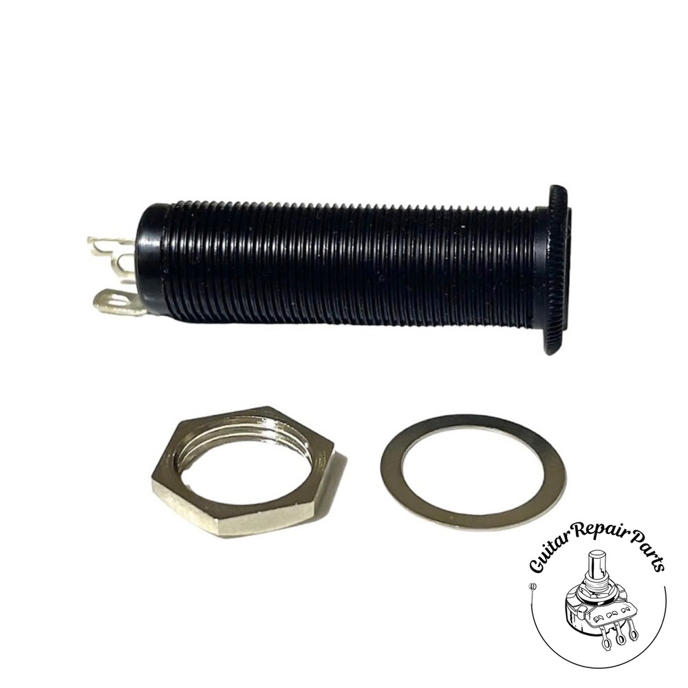 Switchcraft Long Threaded 1/4" Stereo 3 Conductor Panel Mount Barrel Jack Black