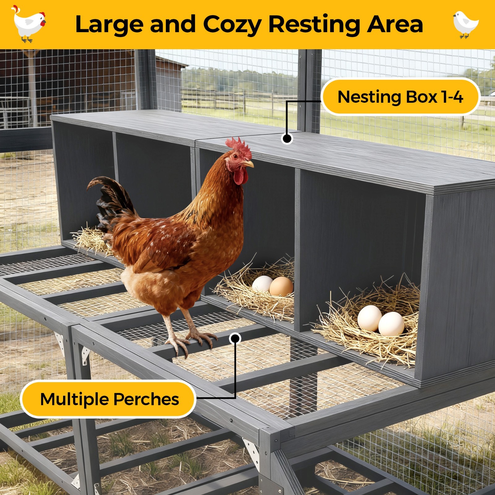 Outdoor Wooden Super-large Chicken Coop Walk-in Chicken Runs for Yard with Cover