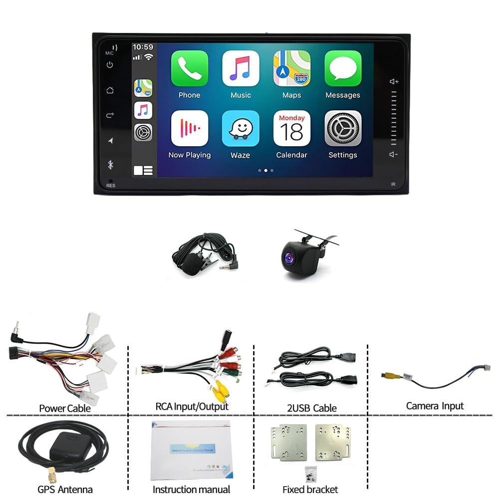 Android 14 Double Din Car Stereo 7" Touchscreen Wireless Carplay Android Auto