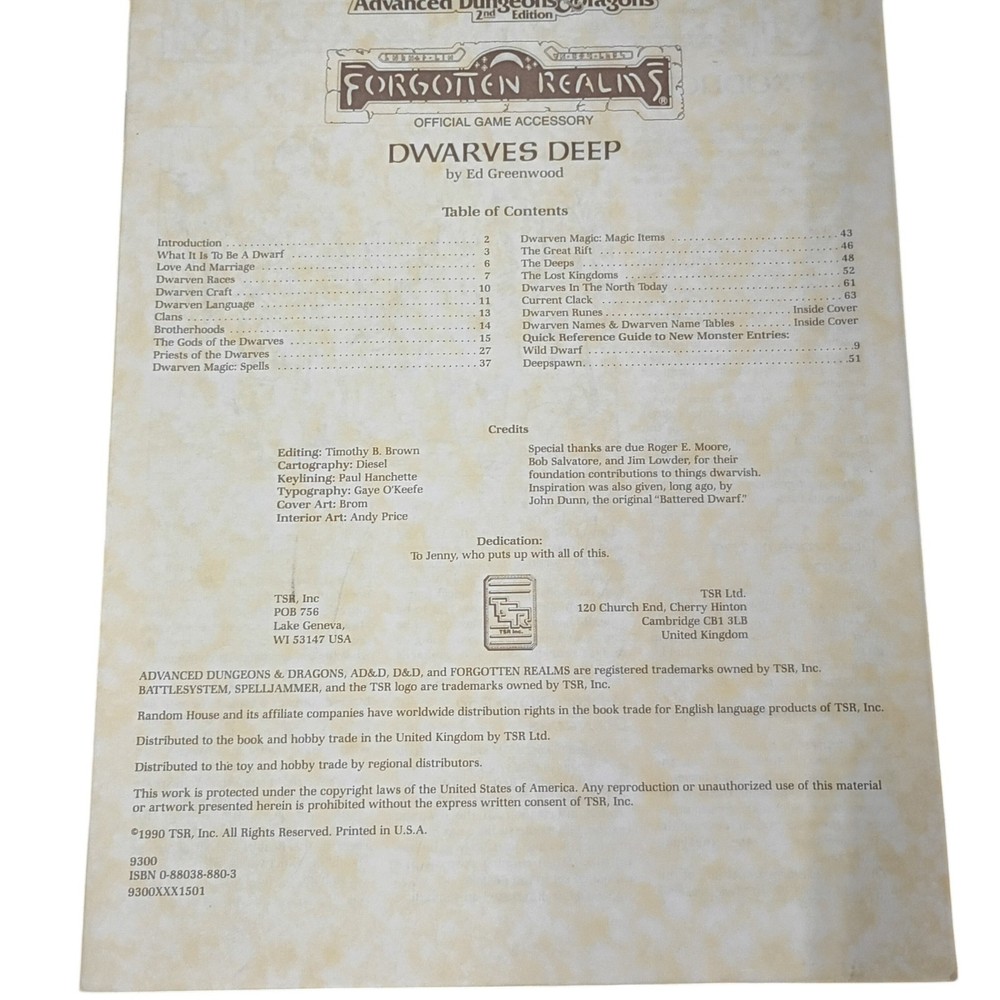 Dwarves Deep Dungeons Dragons AD&D Forgotten Realms FR11 Module TSR Map Complete