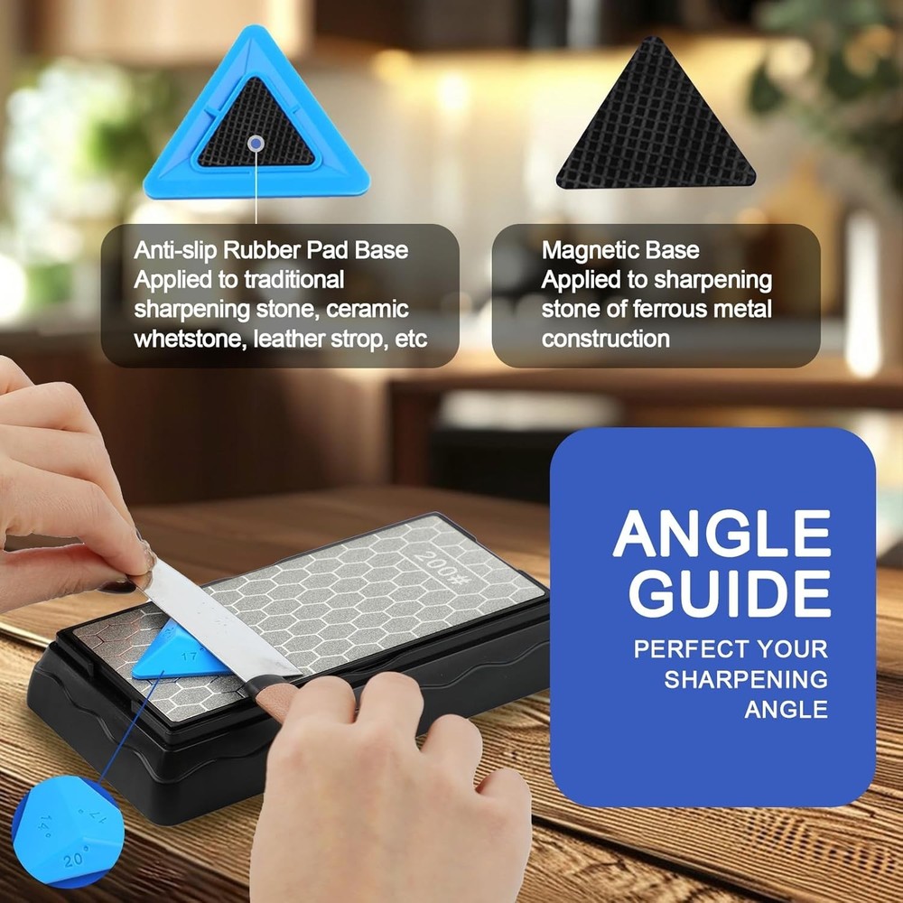Double-Sided Diamond Sharpening Stone with Angle Guide & Storage