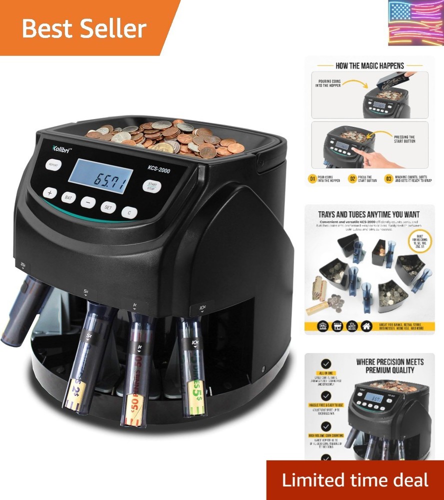 KCS-2000 Professional USD Coin Counter Machine, Coin Sorter, Wrapper/Roller |...