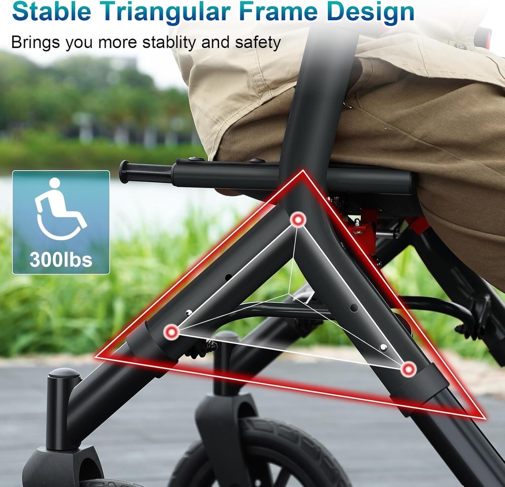 Rollator Walker for Seniors, Lightweight Foldable All Terrain Rolling Walker