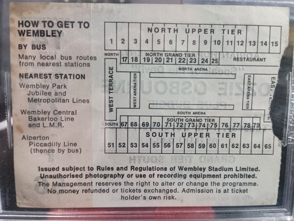 Ozzy Osbourne London Wembley 12/14/1982 Speak Of Devil Tour Ticket Beckett BAS
