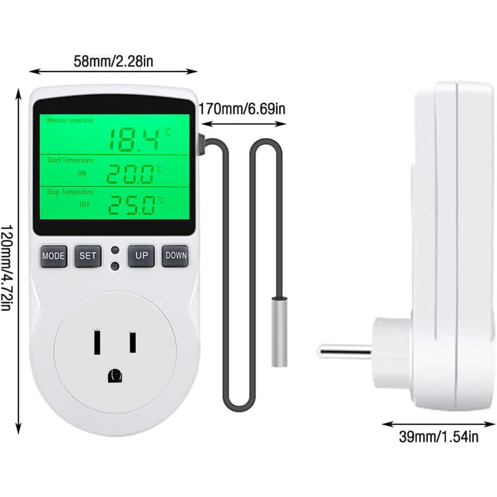 KABASI Digital Temperature Controller, Backlit LCD Screen Thermostat Heating ...