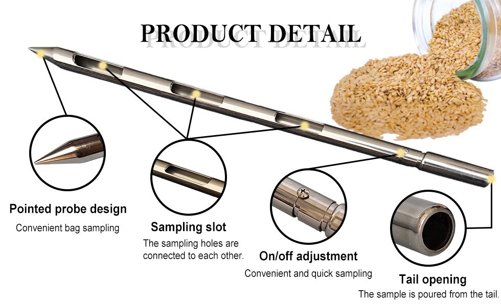 Powder Sampler, Stainless Steel Three Zone Grain Probe Sampler, 20 in.