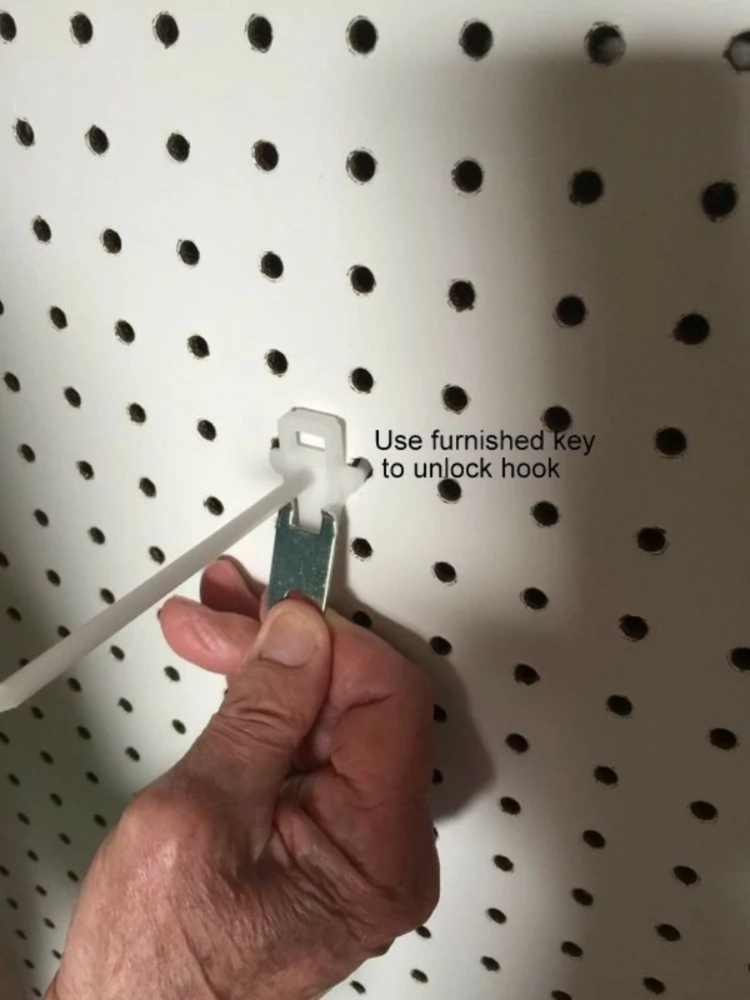 (250 PACK) 4 Inch Locking Black Plastic Pegboard Peg Hooks (250 Locks, 12 Keys)