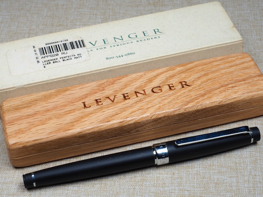 Vintage Levenger Perfecta Rollerball Pen in Solid Oak Case