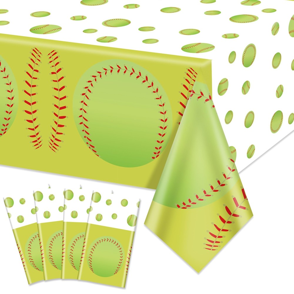 4 Pack Softball Tablecloth - 86.6"x 51.2" Rectangular Waterproof Girls Table ...