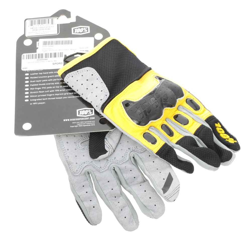 100% Derestricted Gloves Black/Yellow Medium