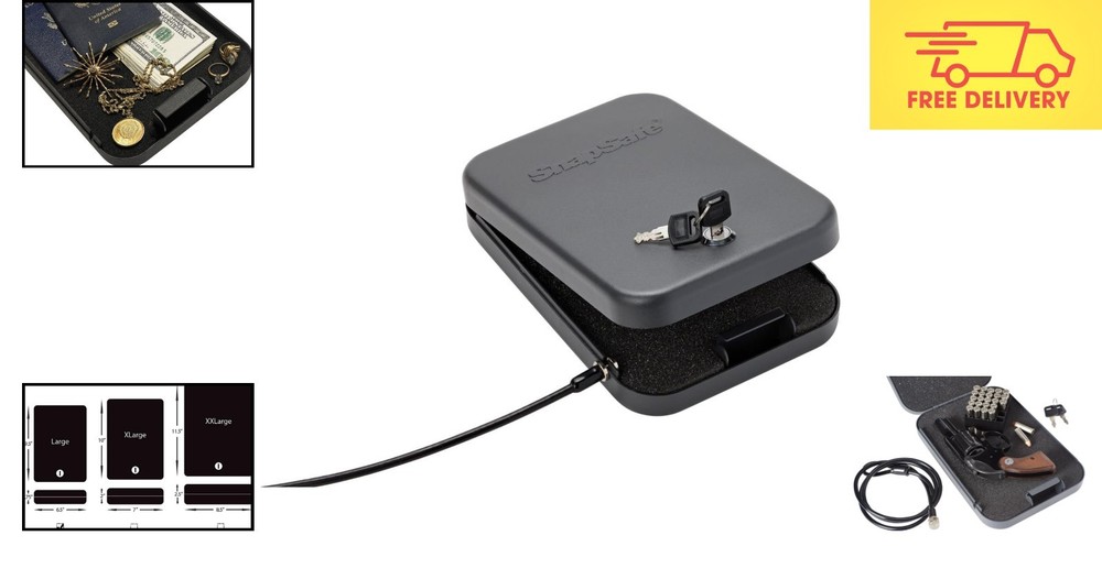 Durable Portable Lock Box with Security Cable & Foam Interior – Ideal Car Safe
