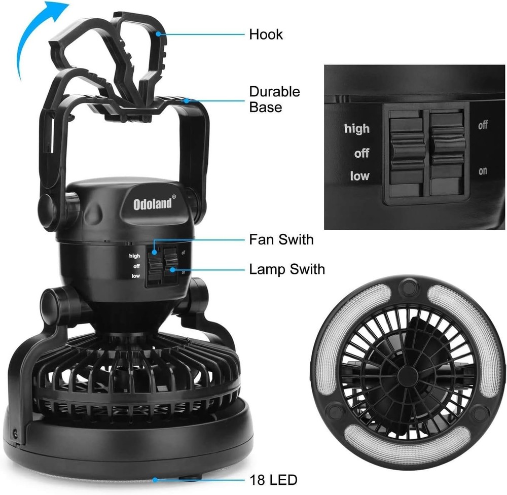 Multi-Functional LED Lantern with Ceiling Fan for Camping - Lightweight Design