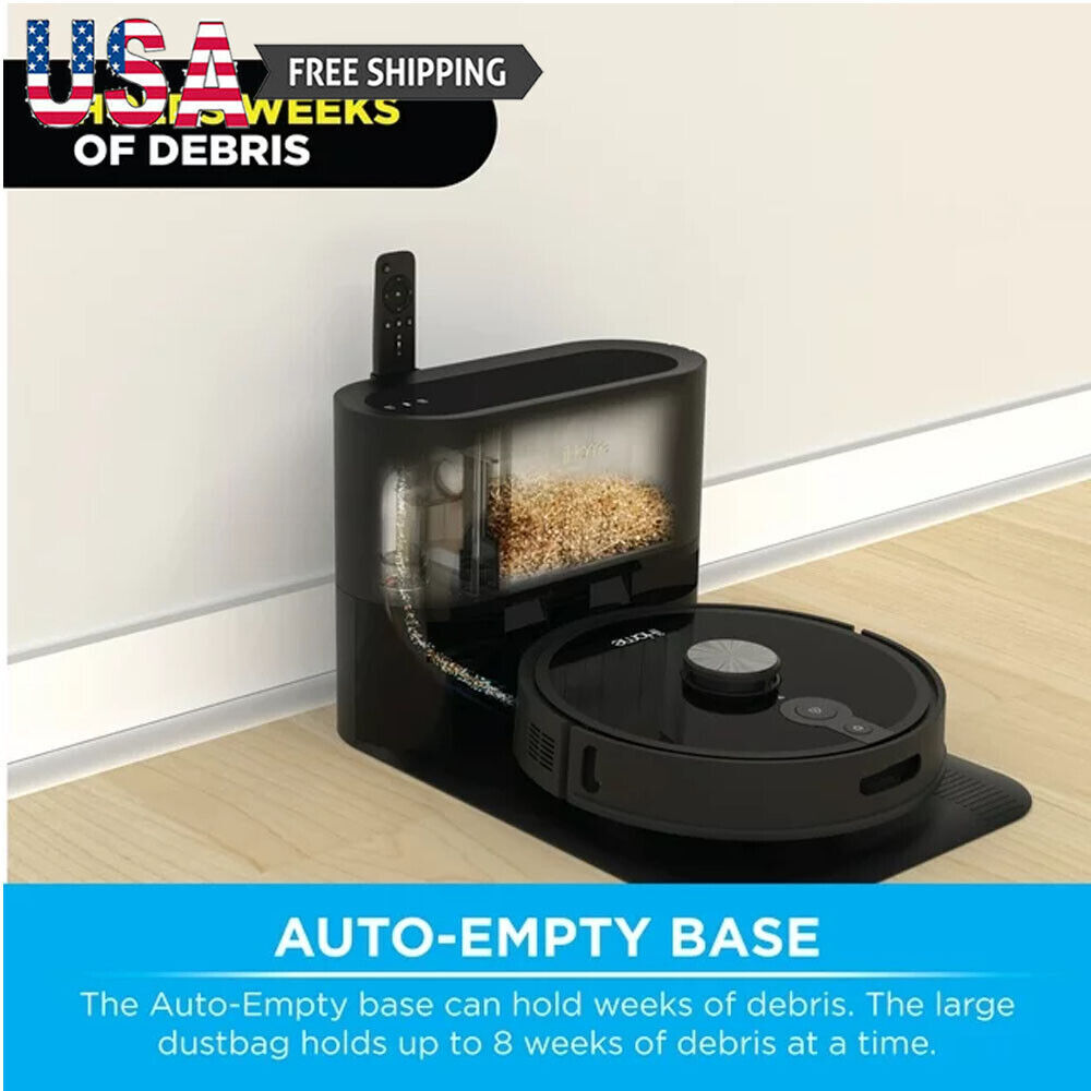 Self Empty Robot Vacuum Lidar Mapping 150 Min Runtime Strong Suction Black New